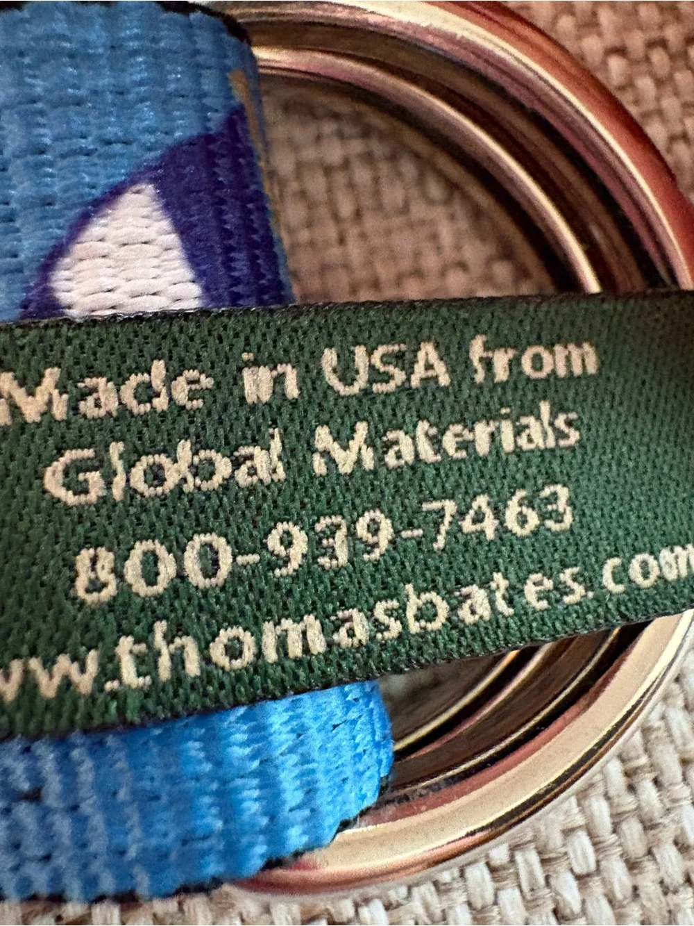 Thomas Bates Nautical D-Ring Web Belt Blue Burgee Flags Made in USA